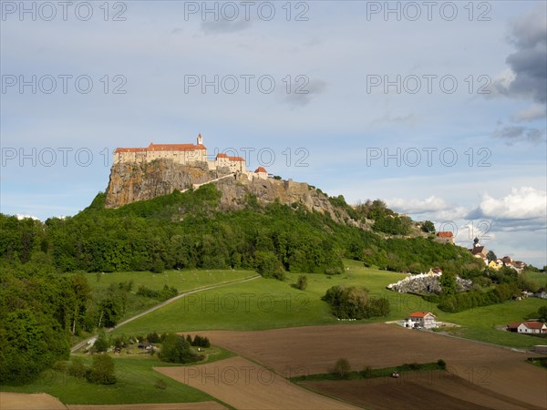 Riegersburg in the evening light, foreground farmland, Riegersburg, Styrian volcanic region, Styria, Austria, Europe