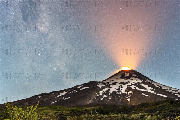 Starry sky over the Villarrica volcano, Villarrica Volcano, Villarrica National Park, Araucania, Chile, South America