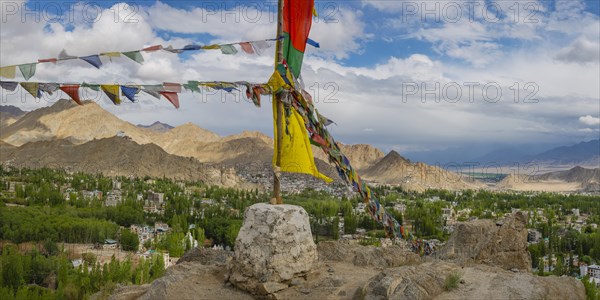 Panorama from Tsenmo Hill over Leh and the Indus Valley, Ladakh, Jammu and Kashmir, India, Asia