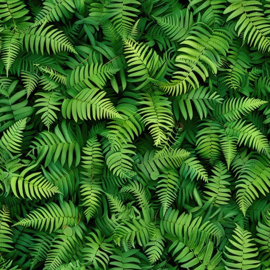 Seamless pattern of lush green fern leaves AI generated