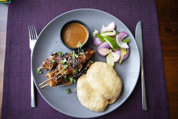 Traditional dish, chicken satay or chicken kebab, Kerala, India, Asia