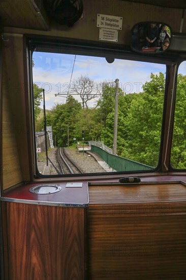 Drachenfelsbahn, Germany's oldest cog railway up the Drachenfels, a mountain in the Siebengebirge mountains above the Rhine between Koenigswinter and Bad Honnef, North Rhine-Westphalia, Germany, Europe