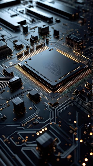 AI generated close up of a computer board featuring a prominent microchip