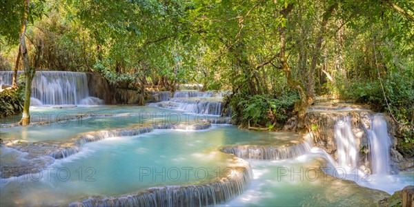 Kuang Si waterfalls in the jungle near Luang Phabang, Luang Prabang, Laos, Asia