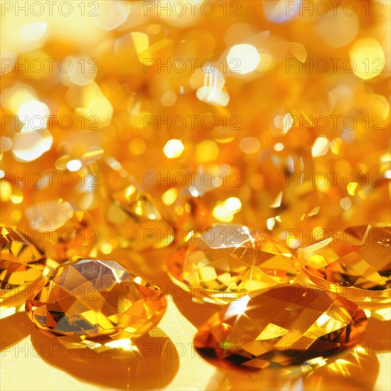 Seamless pattern background of shimmering citrines on a warm yellow surface AI generated