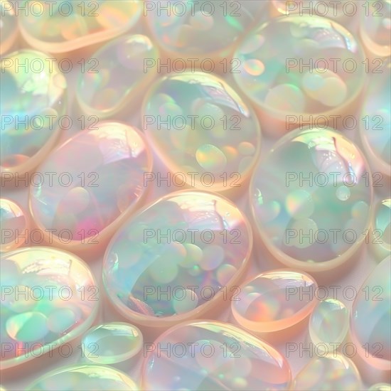 Seamless pattern of luminous opals on a soft pastel background AI generated