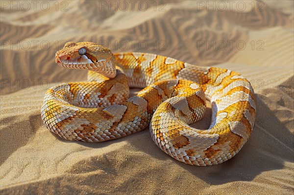 Stylized puff adder in the desert sand, Africa, AI generated