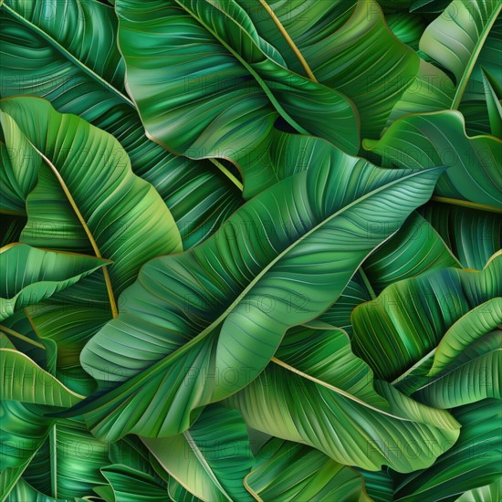 Seamless pattern of tropical banana leaves AI generated