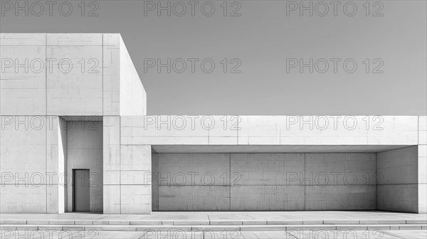 Greyscale image displaying a section of a modern building with geometric lines, AI generated