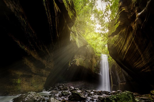 Beautiful waterfall in long exposure photography, known as the waterfall of the swallows, located in Rolante in Brazil. Location for trekking and camping