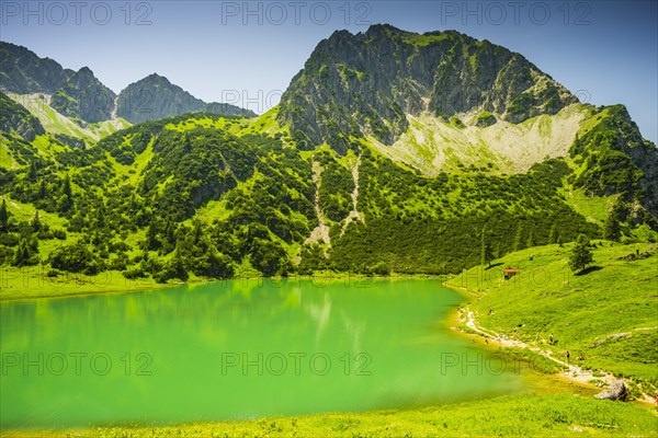 Lower Gaisalpsee, behind it the Rubihorn, 1957 m, Allgaeu Alps, Allgaeu, Bavaria, Germany, Europe