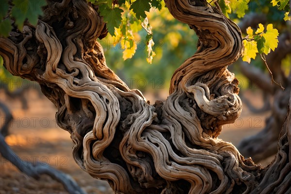 AI generated ancient weather gnarled trunks twisting skyward in a storied vineyard decades