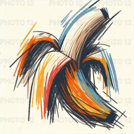 Vibrant abstract sketch of motion with elements resembling a colorful face, AI generated