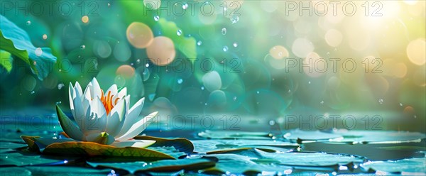 Lotus flower is floating on water. Concept of meditation, serenity, spirituality and enlightenment, AI generated