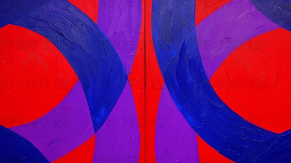 Dynamic abstract with bold brush strokes in red, blue, and purple colors, AI generated