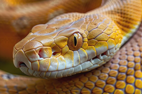 Close up of a stylized yellow python, AI generated