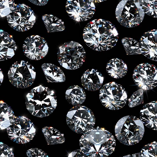 Seamless pattern of sparkling diamonds on a black background AI generated