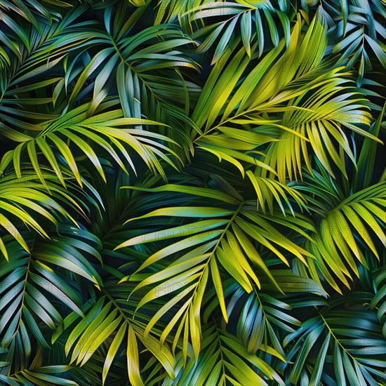 Seamless pattern of tropical palm leaves AI generated