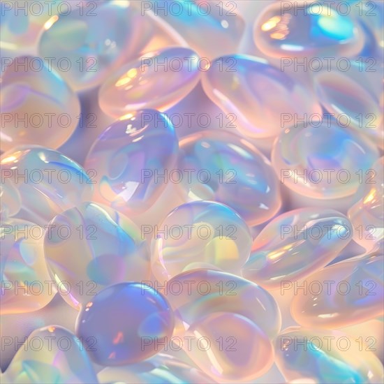 Seamless pattern of luminous opals on a soft pastel background AI generated