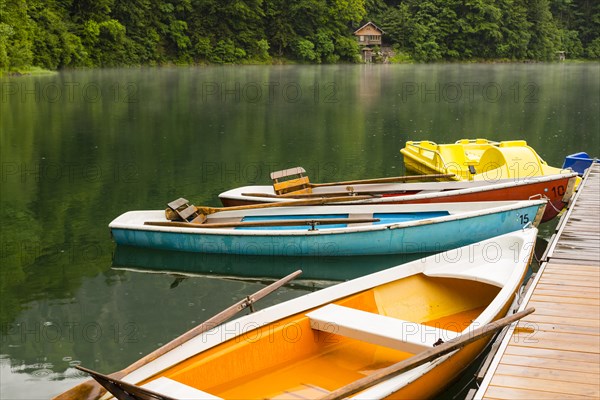 Rowing boats, Freibergsee, near Oberstdorf, Allgaeu, Bavaria, Germany, Europe