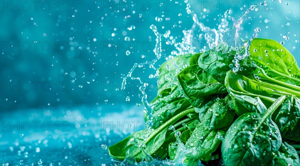 Fresh green spinach floating in water. A concept of vegetarian lifestyle and vegetarian diet, AI generated