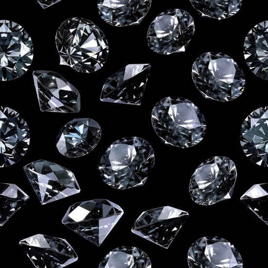 Seamless pattern of sparkling diamonds on a black background AI generated