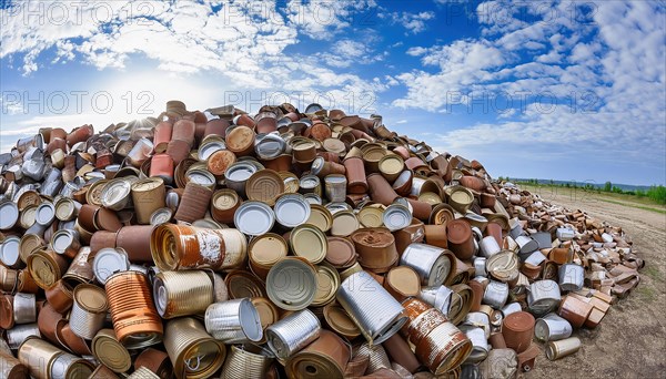 Symbol photo, rubbish, waste, many empty rusty cans in a pile, AI generated, AI generated