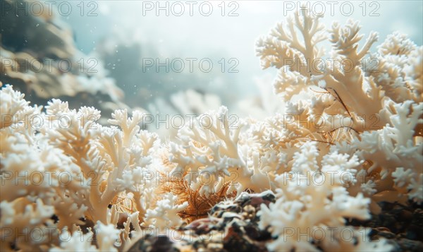 Coral bleaching due to pollution and rising sea temperatures AI generated