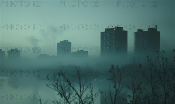 Dense fog caused by air pollution, environment and ecological problems AI generated