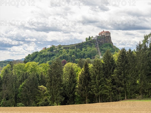 Farmland, behind Riegersburg with lift, Riegersburg, Styrian volcanic region, Styria, Austria, Europe