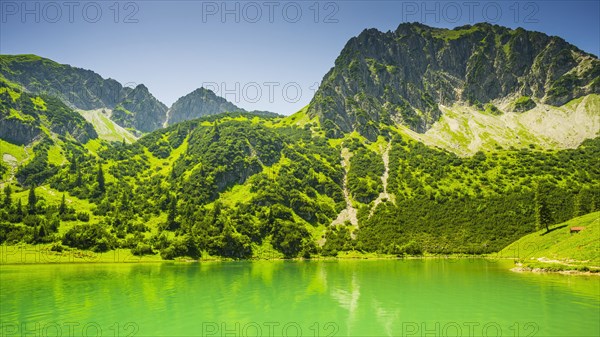 Lower Gaisalpsee, behind it the Rubihorn, 1957 m, Allgaeu Alps, Allgaeu, Bavaria, Germany, Europe