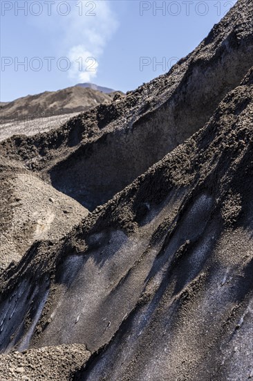 Ash covered Pichillancahue glacier, Villarrica Volcano, Villarrica National Park, Araucania, Chile1