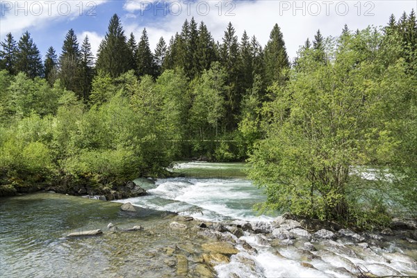 Illersprung, confluence of the Trettach, Breitach and Stillach rivers, between Oberstdorf and Fish, Oberallgaeu, Allgaeu, Bavaria, Germany, Europe