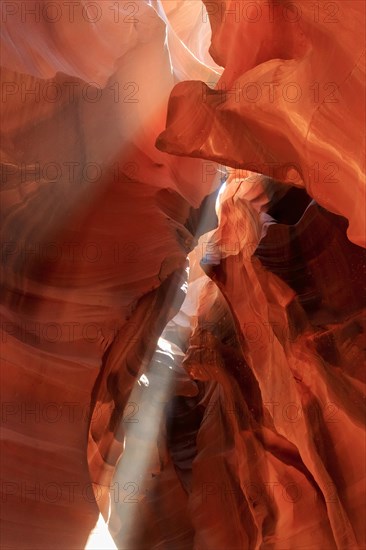 Sunlight falls through narrow crevices of Antelope Canyon and creates a luminous spectacle, Upper Antelope Canyon, North America, USA, South-West, Arizona, North America