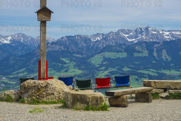 Summit cross, Mittagberg, 1451m, Nagelfluhkette Nature Park, Allgaeu Alps, Allgaeu, Bavaria, Germany, Europe