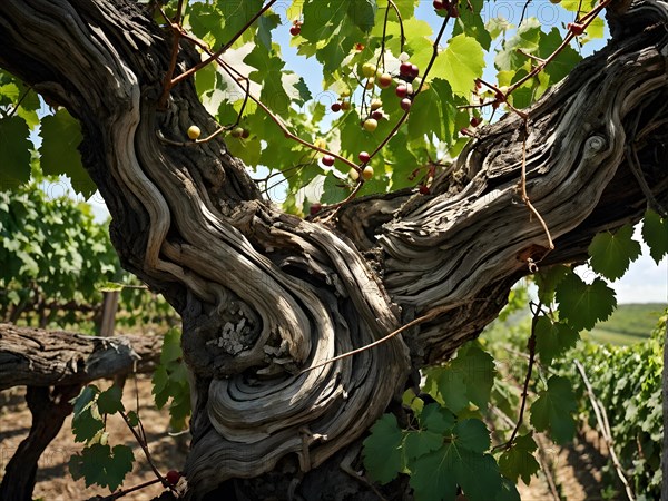 AI generated ancient weather gnarled trunks twisting skyward in a storied vineyard decades