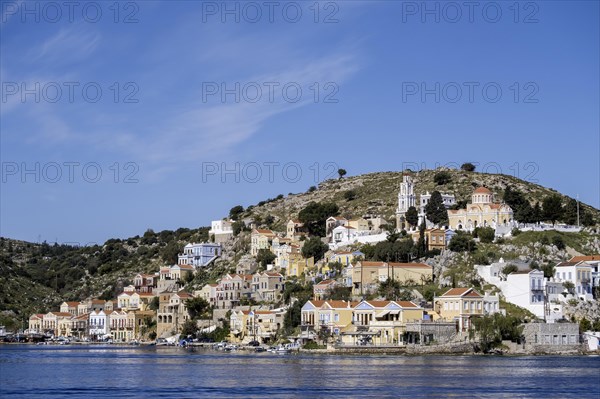 View of the town of Symi, Symi Island, Dodecanese, Greek Islands, Greece, Europe