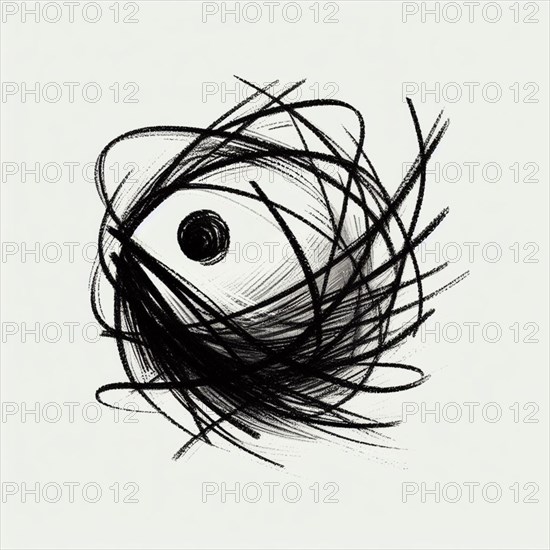 Simple sketch of a chaotic swirl around a single eye, AI generated