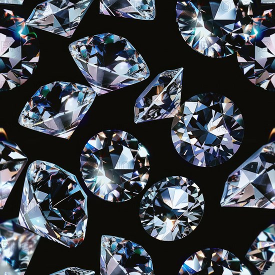 Seamless pattern of sparkling diamonds on a black background AI generated