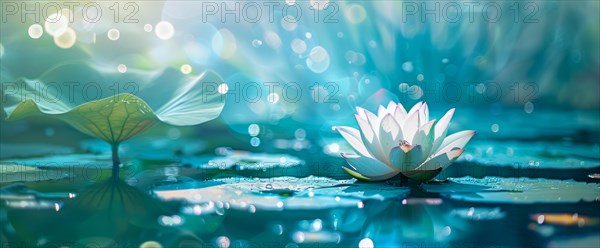 Lotus flower is floating on water. Concept of meditation, serenity, spirituality and enlightenment, AI generated