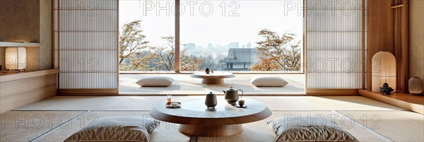 A contemporary reinterpretation of the classic Japanese tea ceremony in a minimalist space that presents traditional hospitality and grace in a contemporary way, tea service, Japan, AI generated, AI generated, Asia