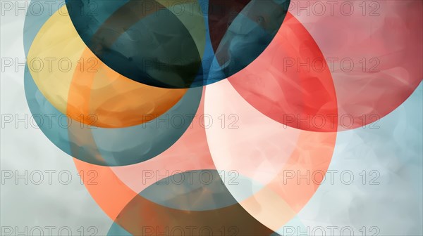 Soft pastel colored translucent circles overlapping in a gentle, modern abstract design, AI generated