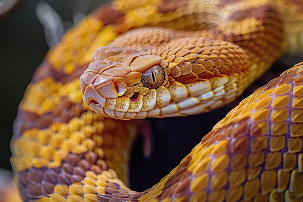 Stylized close up portrait of a rattlesnake, AI generated