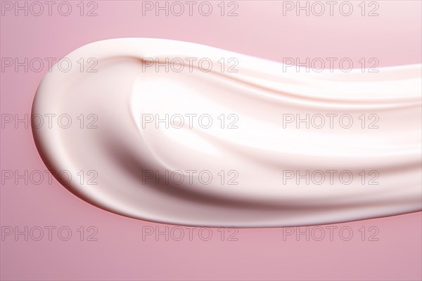 Smudge of white face cream on pink background. KI generiert, generiert, AI generated