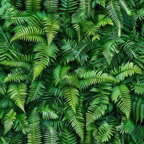 Seamless pattern of lush green fern leaves AI generated