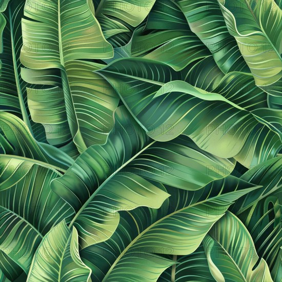 Seamless pattern of tropical banana leaves AI generated