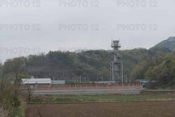 Natural gas vent stack tower at supply station in rural community of South Korea