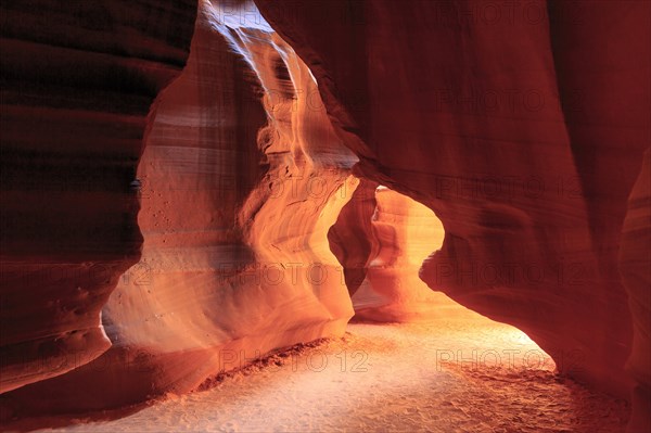 Curved rock tunnel of Antelope Canyon, illuminated by diffuse light from above, Upper Antelope Canyon, North America, USA, South-West, Arizona, North America