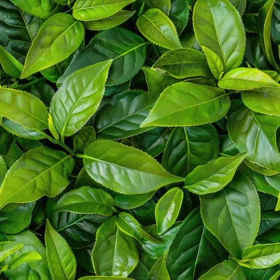 Seamless pattern background of green tea leaves AI generated