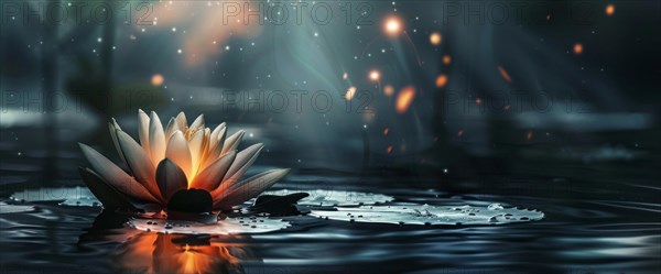 Lotus flower is floating on water. Concept of meditation, serenity, spirituality and enlightenment, AI generated